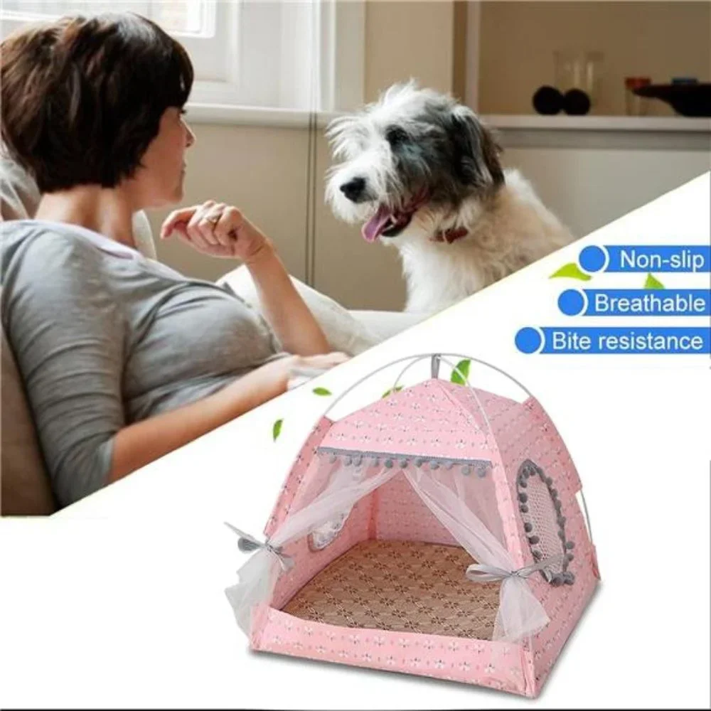 Cat Princess Indoor Tent House Pet Dog Cute Floral Cave Nest Bed Portable